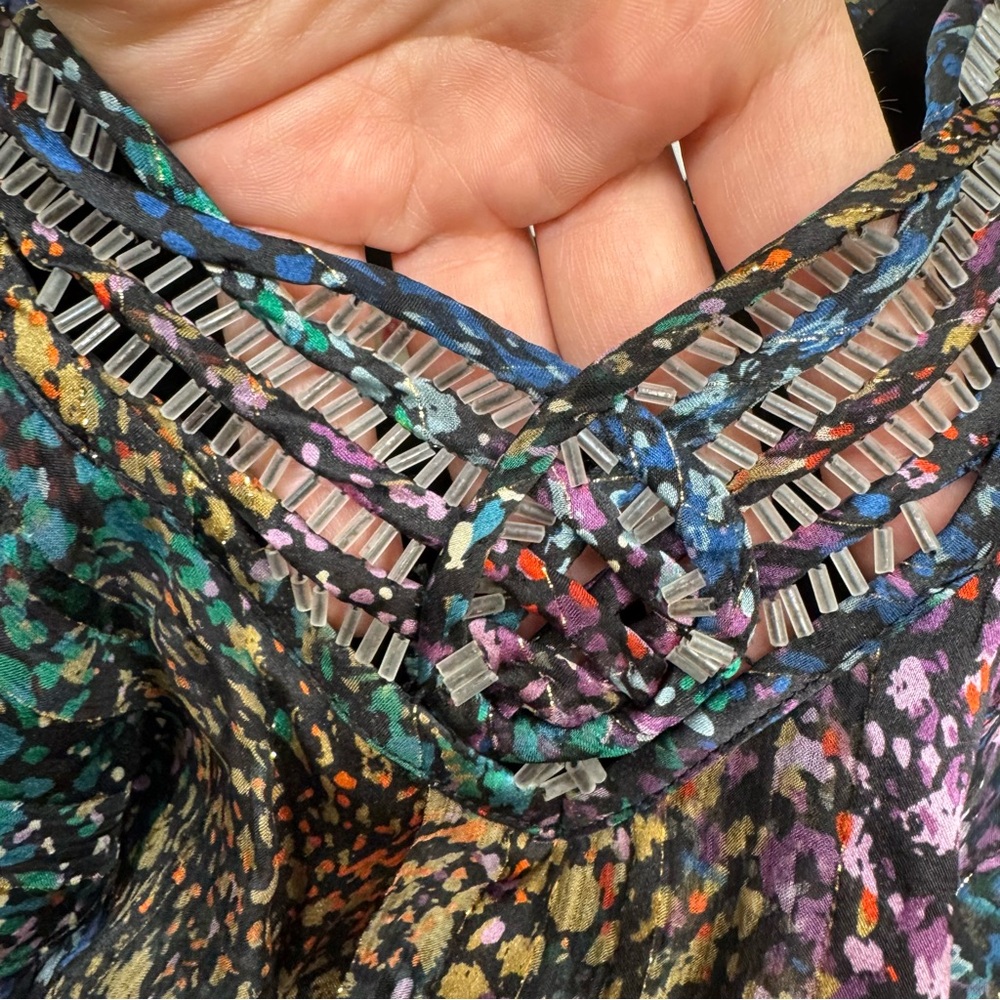 Rebecca Taylor Silk Shimmer Beaded Spaghetti Strap Top Size 6 Romantic Coquette - Picture 7 of 15